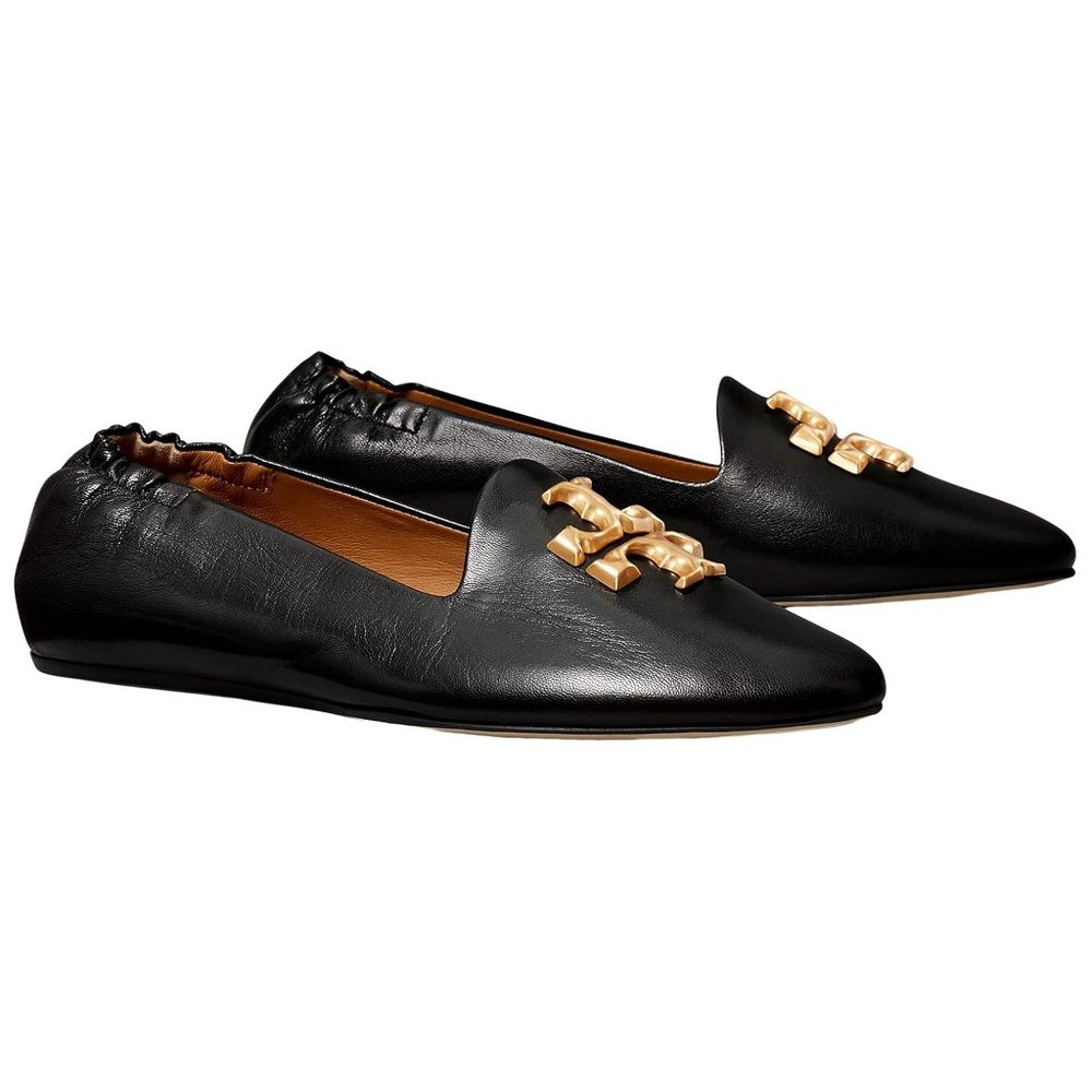 ❤️NIB Tory Burch Eleanor Loafer Leather Flat BLACK Gold US 7 7.5 8 8.5 9 9.5 10